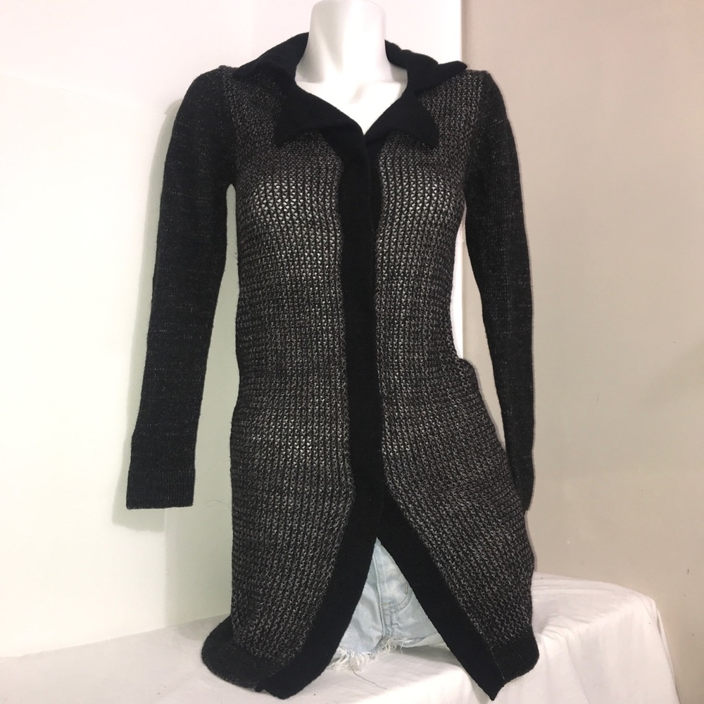 LILIBLEU Dark Brown Woven Knit Sweater Cardigan